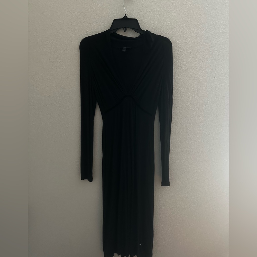 HUGO BOSS- SLIM-FIT LONG-SLEEVED DRESS WITH V NECKLINE